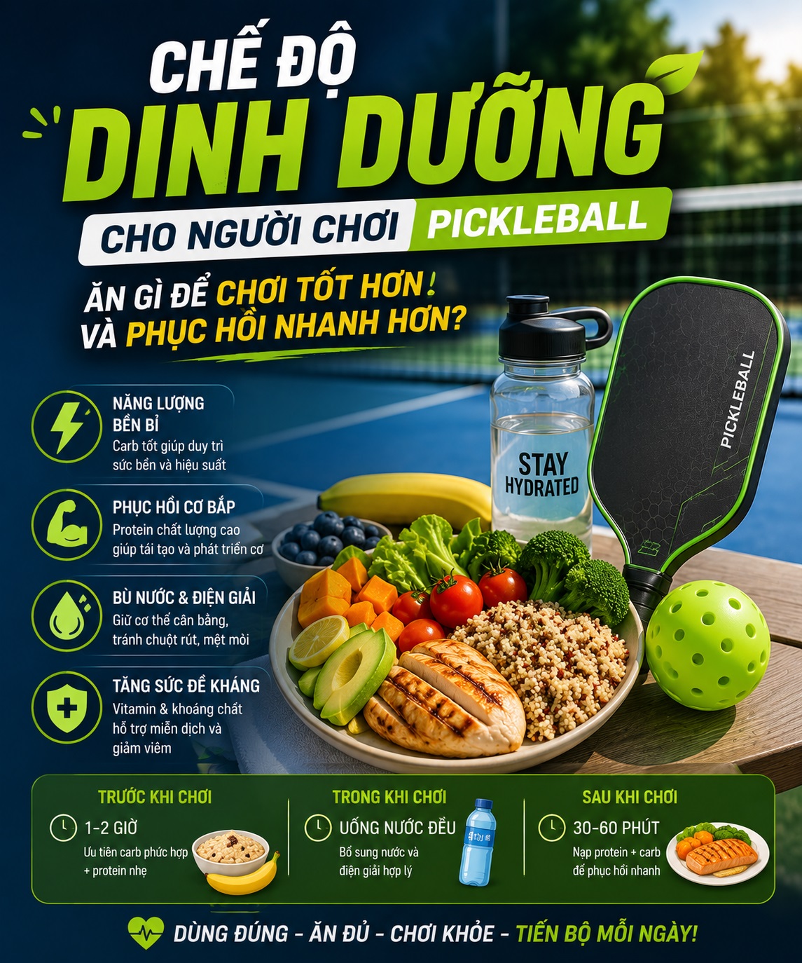 Chế Độ Dinh Dưỡng Cho Người Chơi Pickleball: Ăn Gì Để Chơi Tốt Hơn Và Phục Hồi Nhanh Hơn?