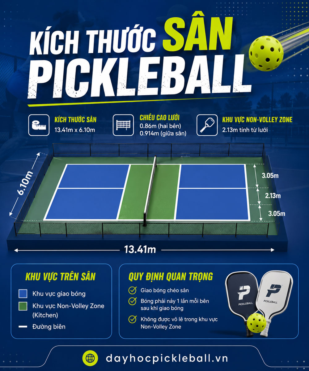 Kích thước sân Pickleball