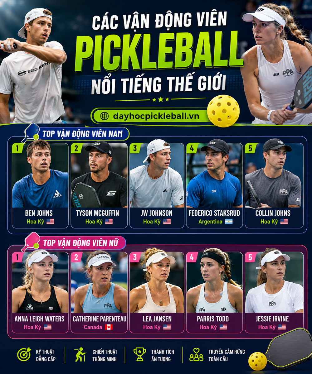 Top các vận động viên Pickleball nổi tiếng thế giới